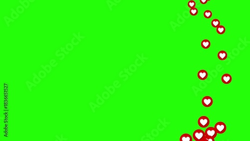 Red outlined hearts with white fill on green screen