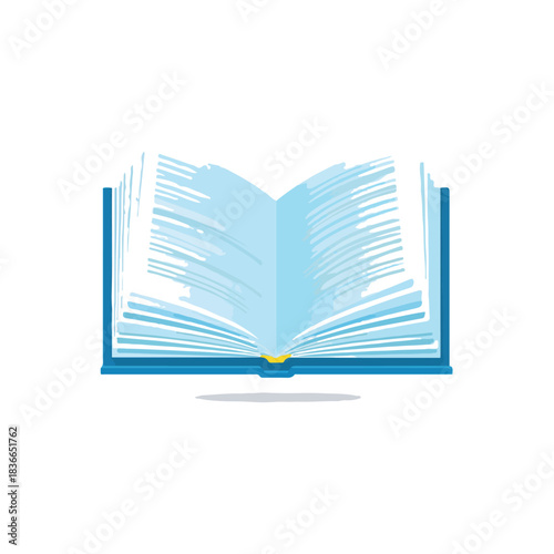 Open Book Illustration Blue Pages and Cover, White Background