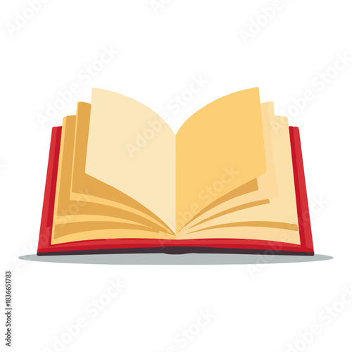 Open Book Illustration Red Cover, Yellow Pages, Education Concept