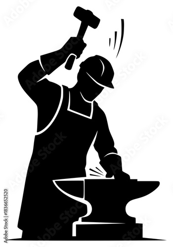 construction worker, silhouette, man, hard hat, tool belt, screwdriver, muscular, strong, black and white
