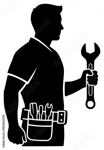 man, silhouette, handyman, working, tools, belt, utility, repair, construction, home improvement
