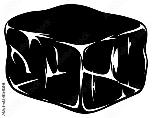 A black and white stylized illustration of a cube with a stylized, abstract design, black, block, cube, die, hassock, ice cube, illustration, stool, sugar cube, white, against transparent background