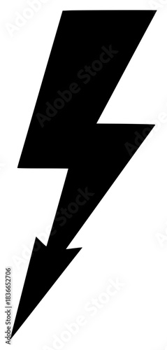 A black and white silhouette of a lightning bolt, black, bolt, electricity, icon, lightning, symbol, against transparent background
