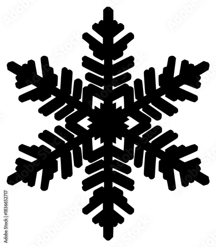 A black and white snowflake on a plain , black, icon, illustration, profile, snowflake, against transparent background
