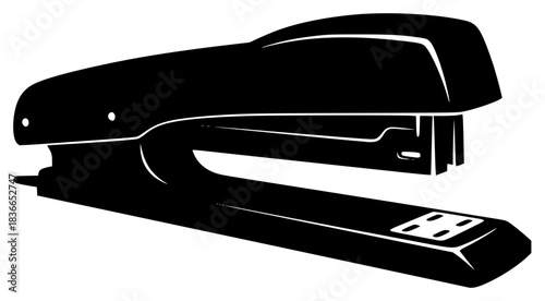 A black and white silhouette of a stapler, black, eraser, icon, illustration, profile, sharpener, stapler, against transparent background