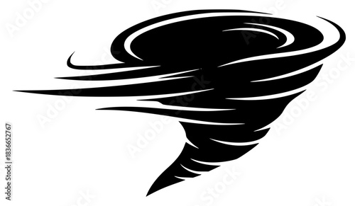 A stylized black and white silhouette of a swirling wind or storm symbol, black, head, illustration, image, logo, profile, tornado, woman, against transparent background