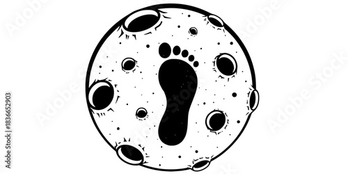 Lunar Surface Craters and Footprint Vector Silhouette