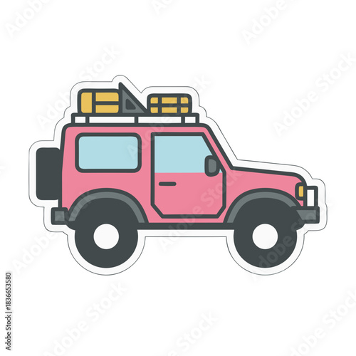 Pink Off Road Vehicle with Luggage Rack and Supplies Ready for Adventure on a Transparent Background