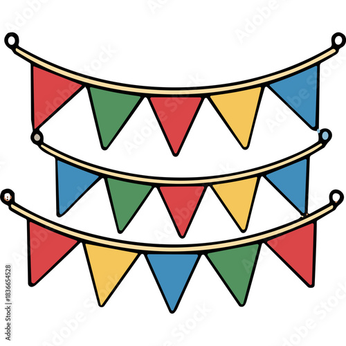 Colorful Triangle Bunting Flags Decoration Festive Celebration Party Event String Lights On Black Background Simple Illustration