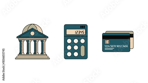 Illustrative icons for banking money and financial transactions