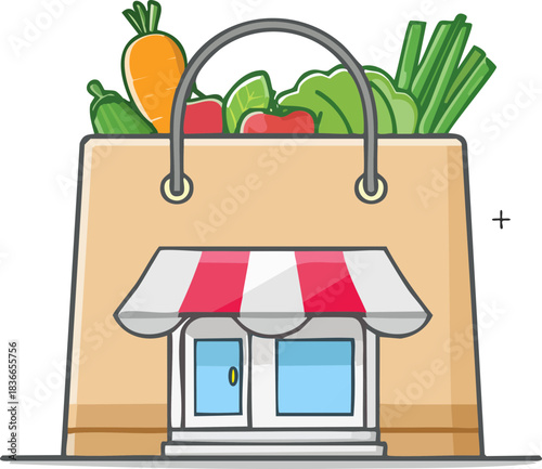shopping bag with vegetables and fruits,sebze  seti ve market simgesi 