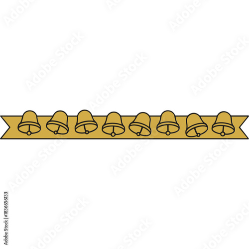 Decorative Golden Ribbon Adorned With A Row Of Small Bells On A Black Background