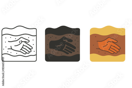 Clay Layer Imprints. Symbolic cross-section of clay layers containing imprints of forming gestures, first in line style with thin