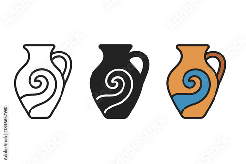 Artistic Fluid Symbol. Symbolic icon merging fluid motion and craftsmanship through slip-decorated form, first in line style with