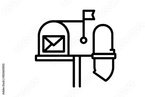 Pneumatic Mailbox Icon. Line style icon of a mailbox with a small pneumatic tube opening, representing pneumatic citizen mail,