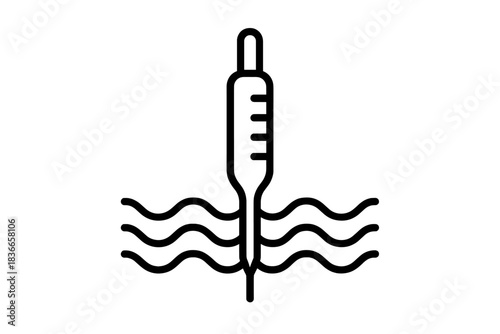 Hydrometer Wave Dance. Line style icon of a hydrometer creating wave patterns in liquid, representing proofing hydrometer dance,