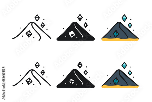 Black Sand Dune. Black sand dune with small scattered magnetite crystals, elegant minimalist vector icon, first in line style with