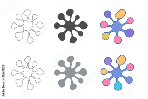 Quantum Fragment Artistry. Sculptural network of tiny quantum fragments spreading outward, abstract minimal vector design, first