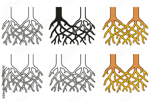 Fungal Network Artistry. Interwoven fungal hyphae connecting tree roots underground, symbolizing communication and nutrient flow,