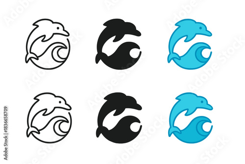 Dolphin Motion Icon. Dolphin Wave Ring, clean modern icon showing harmony between water movement and playful motion, first in line