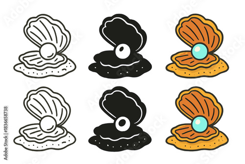 Oyster Bed Artistry. Oyster Bed Treasure, stylized composition merging curved shell forms, pearl glow, and sandy texture, first in