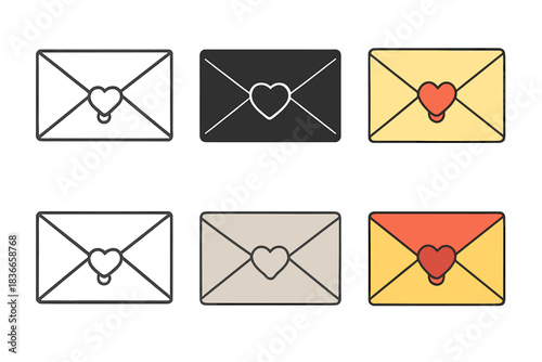 Wax Seal Envelope Styles. Envelope flap sealed with small wax heart emblem, minimal clean folds, first in line style with thin