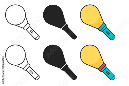 Flashlight Spotlights Six Styles. Flashlight creating spotlight circle on wall first in line style with thin outline, second in