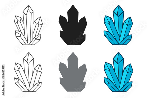 Varied Crystal Styles. Crystal Vein Shine first in line style with thin outline, second in solid style filled shape, third in flat