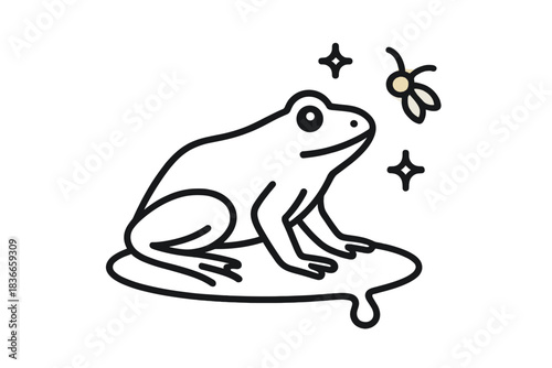 Wetland Fireglint Icons. Line style vector icons of wetland bead fireglint: amphibian outline, light leg tilt, water bead curve,