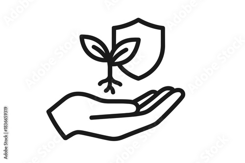 Palm Guard Sprout Icons. Line style vector icons of palm guard sprout: lifted palm shape, soft finger sweep, solid guard plate,