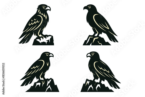 Feathered Stone Guardian. Icons for: a feathered sentinel gripping broken stone, a vigilant watcher perched on jagged rock, a
