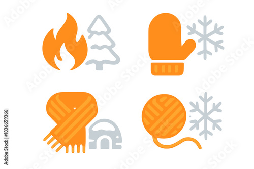Warmth in White Silence. Icons for: warmth set against white silence, heat woven inside frozen stillness, a cozy touch meeting a