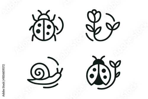 Nature's Graceful Connections. Icons for: movement tying beetle, spot, and bud, gentle motion linking pattern and bloom, soft