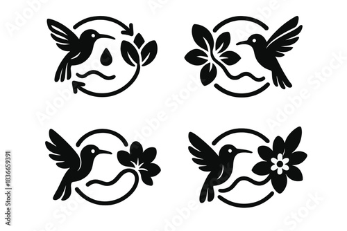 Harmony of Wings. Icons for: motion linking wings, petals, and nectar, soft rhythm uniting bloom and flier, gentle flow blending