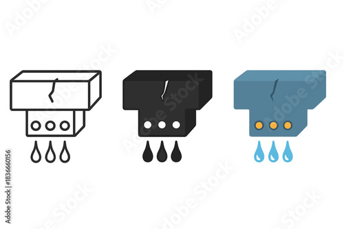 Concrete Beam Styles. Reinforced concrete beam, hairline crack, moisture streaks, first in line style with thin outline, second in