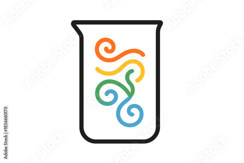 Pigment Swirl Beaker Icon. Line style icon of a glass beaker with swirls of colored pigments, representing congener retention in