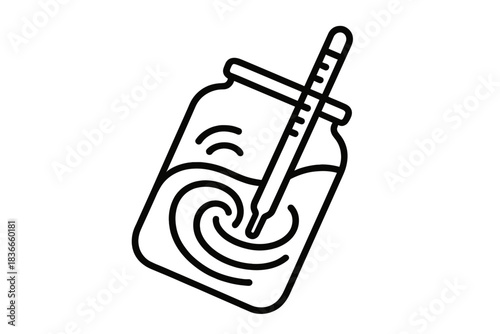 Hydrometer Dance Icon. Line style icon of a hydrometer in a tilted jar with swirling liquid, representing proofing hydrometer