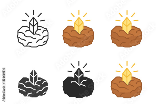 Quartz Vein Illustration. Cross-section of rock with quartz vein emitting luminous pulse, clean geometric minimal icon, first in