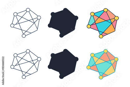 Quantum State Patterns. Fragmented quantum state pattern with overlapping lines and nodes, simple minimalist vector illustration,