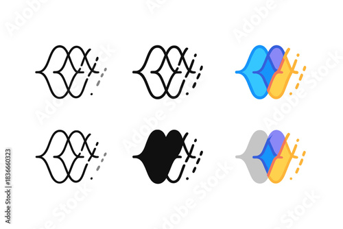 Quantum Interference Artistry. Fading quantum interference pattern with overlapping fragmented waves, clean minimal vector icon,