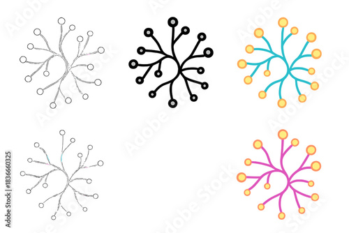 Luminous Mycelial Web. Branching mycelial network forming a web of luminous connections, abstract minimal vector design, first in