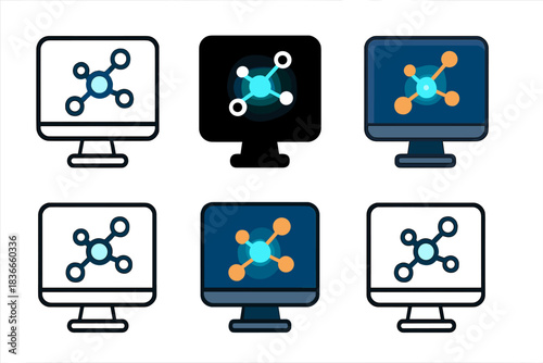 Dynamic Memory Display. Liquid crystal memory display with glowing cell network, clean minimal vector icon, first in line style