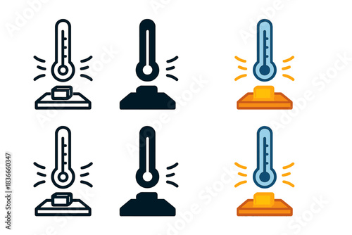 Quantum Thermometer Art. Low-temperature apparatus symbol showing thermometer and energy lines around quantum sample, sleek