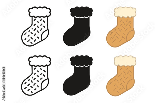 Stylish Wool Socks. Knitted wool sock with fluffy texture and warm appearance, clean geometric minimal icon, first in line style