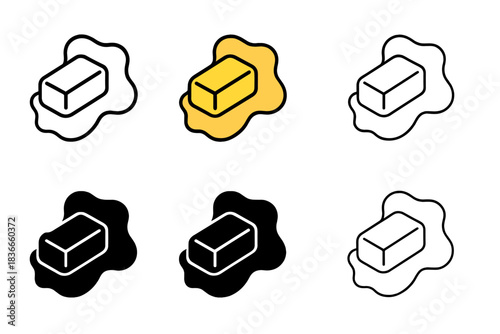 Butter and Dough Fusion. Butter block icon merging with dough sheet, stylized contrast between texture and precision, symbol of