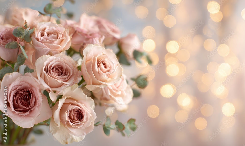 Fototapeta premium A bouquet of pink roses is in a vase