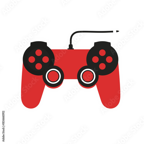 Red Video Game Controller With Black Buttons And White Accents Clean Sticker Style Flat Vector Art Isolated On Black Background