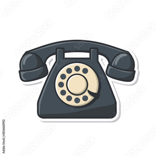 Retro Rotary Dial Telephone Flat Vector Art Minimalist Sticker Style 2D Isolated on White Background
