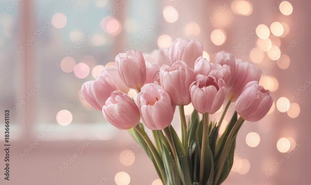 Obraz premium A bouquet of pink tulips in a vase