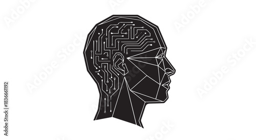 Silhouette of a human head with circuit patterns symbolizing technology and innovation.